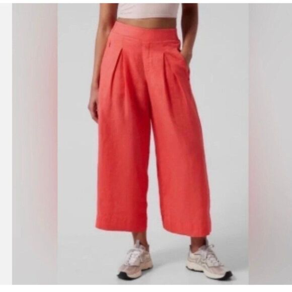 ATHLETA Playa Linen Wide Leg Crop Pants Passionfruit Coral Size 8 - Picture 1 of 9